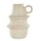 15.25" Cream Textured Paper Mache Fluted Vase with Ring Handle